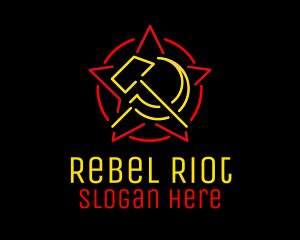 Protest - Neon Hammer & Sickle logo design