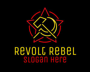 Rebellious - Neon Hammer & Sickle logo design