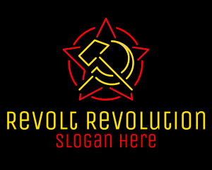 Rebellion - Neon Hammer & Sickle logo design