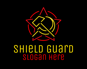 Defend - Neon Hammer & Sickle logo design