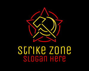 Neon Hammer & Sickle logo design