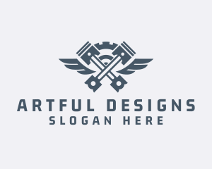 Gray Cog Piston Wings logo design