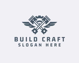 Gray Cog Piston Wings logo design