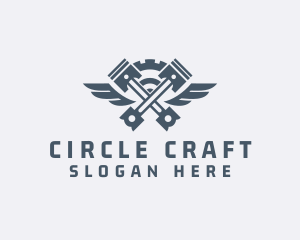 Gray Cog Piston Wings logo design