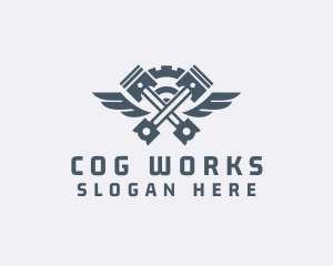 Cog - Gray Cog Piston Wings logo design