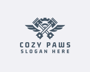 Gray Cog Piston Wings logo design