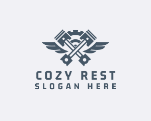 Gray Cog Piston Wings logo design