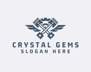 Gray Cog Piston Wings logo design