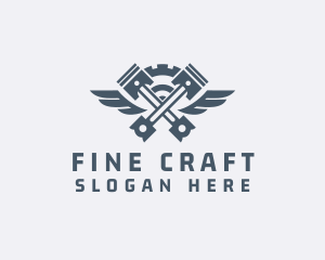 Gray Cog Piston Wings logo design