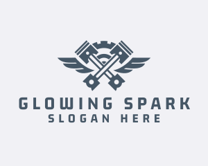 Gray Cog Piston Wings logo design