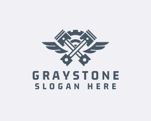 Gray - Gray Cog Piston Wings logo design