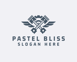 Gray Cog Piston Wings logo design