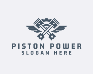 Piston - Gray Cog Piston Wings logo design
