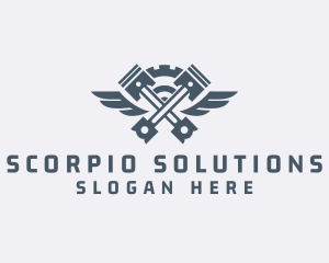 Gray Cog Piston Wings logo design