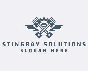 Gray Cog Piston Wings logo design