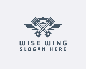 Gray Cog Piston Wings logo design