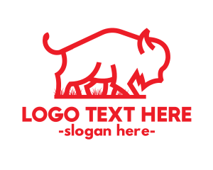 Ox - Red Cattle Outline logo design