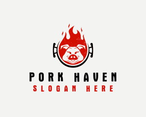 Flame Roast Pig logo design