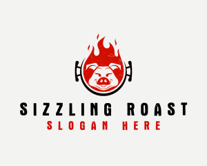 Roast - Flame Roast Pig logo design