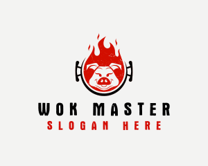 Wok - Flame Roast Pig logo design