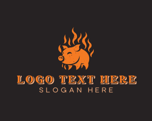 Flaming - Pork Meat Barbecue logo design
