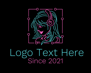 Sign - Neon Woman Headphone logo design
