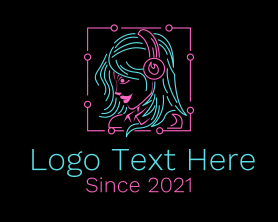 Influencer - Neon Woman Headphone logo design