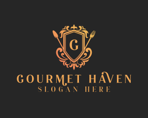 Restaurant Cutlery Shield logo design