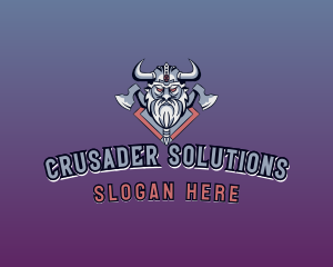 Crusader - Viking Horn  Axe logo design