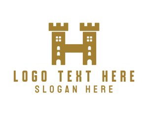 Monarchy - Golden H Castle logo design