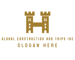 Initial - Golden H Castle logo design