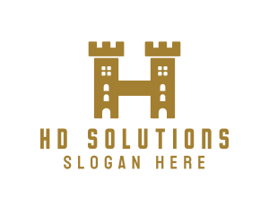 Golden H Castle logo design