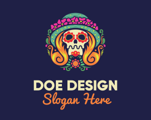 Mexican Calavera Festive Skull logo design