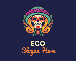 Mexican Calavera Festive Skull logo design