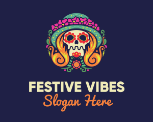 Festival - Mexican Calavera Festive Skull logo design