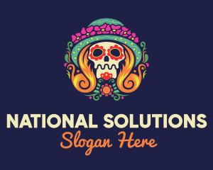 National - Mexican Calavera Festive Skull logo design