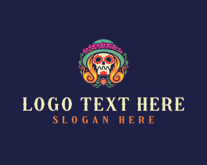 Dia De Los Muertos - Mexican Calavera Festive Skull logo design