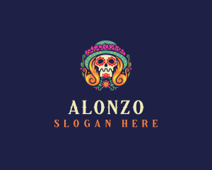 Mexican Calavera Festive Skull logo design