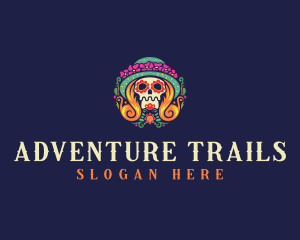 Mexican Calavera Festive Skull logo design