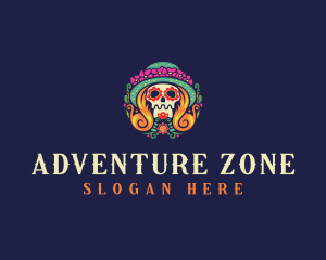 Mexican Calavera Festive Skull logo design