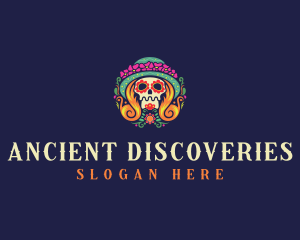 Mexican Calavera Festive Skull logo design