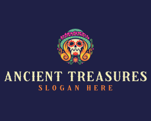 Mexican Calavera Festive Skull logo design