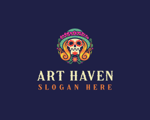 Mexican Calavera Festive Skull logo design