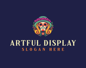 Mexican Calavera Festive Skull logo design