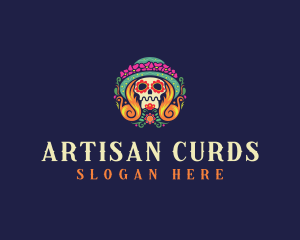 Mexican Calavera Festive Skull logo design