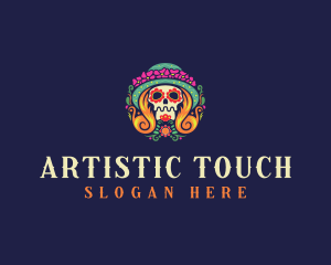 Mexican Calavera Festive Skull logo design