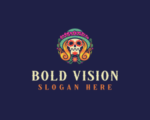 Mexican Calavera Festive Skull logo design