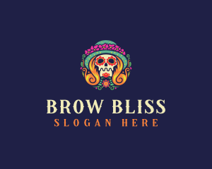 Mexican Calavera Festive Skull logo design