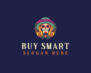 Mexican Calavera Festive Skull logo design