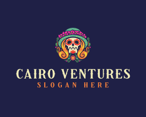 Mexican Calavera Festive Skull logo design